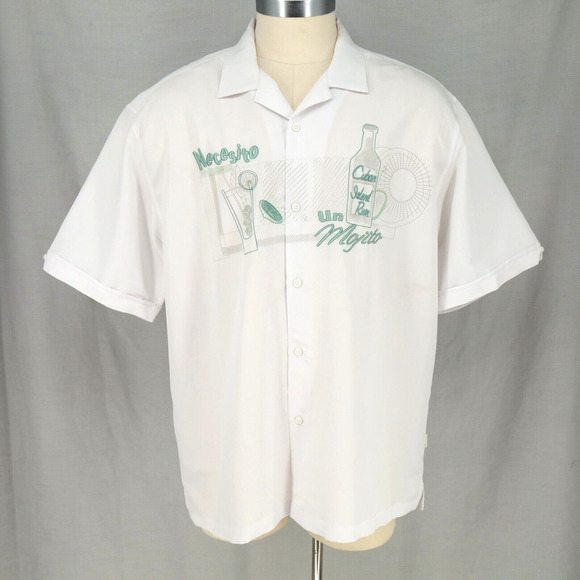 Cubavera Other - Cubavera Shirt 2XL Mens XXL White Green Embroidery Graphic Linen Cotton Casual